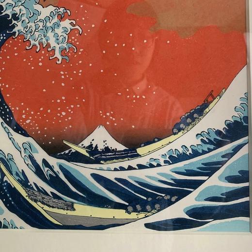 葛饰北斋 特制红色神奈川冲浪里 珍贵手工木刻浮世绘版画含装裱 商品图5