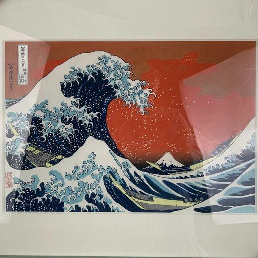 葛饰北斋 特制红色神奈川冲浪里 珍贵手工木刻浮世绘版画含装裱 商品图1