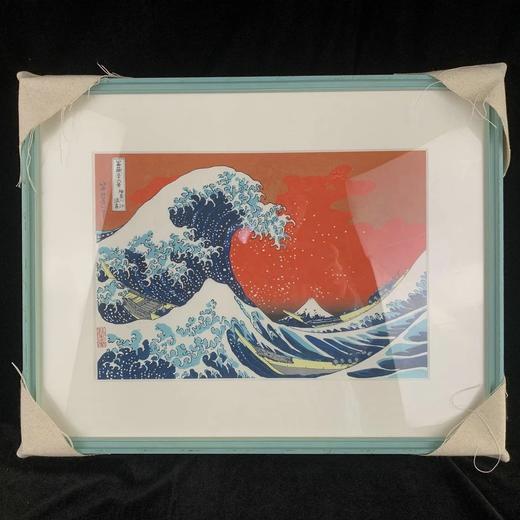 葛饰北斋 特制红色神奈川冲浪里 珍贵手工木刻浮世绘版画含装裱 商品图0