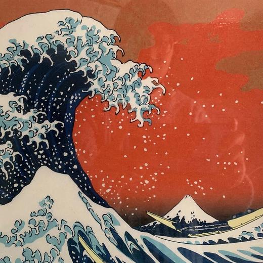 葛饰北斋 特制红色神奈川冲浪里 珍贵手工木刻浮世绘版画含装裱 商品图6