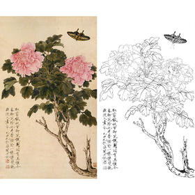 于非闇竖幅工笔花鸟白描底稿-粉红牡丹-YF27