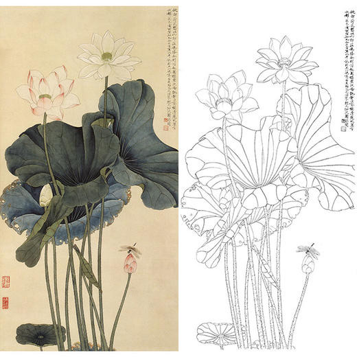 于非闇竖幅工笔花鸟白描底稿-荷花-YF29 商品图0