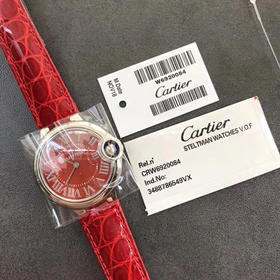    卡地亚蓝气球系列 新年中国红🇨🇳 中号33mm 瑞士石英机芯 蓝宝石镜面，鳄鱼纹牛皮表带蓝宝石镜面，认准独家品质，不断的升级修改 更一步的接近正品「1970621603」