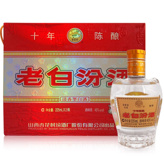 老白汾酒 十年陈酿45度(双胞胎礼盒)225ml*2瓶(酒类)