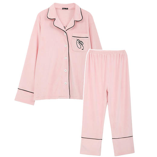 韩都衣舍2018冬季新款睡衣粉色可外穿珊瑚绒家居服套装女KR8026槿 商品图1