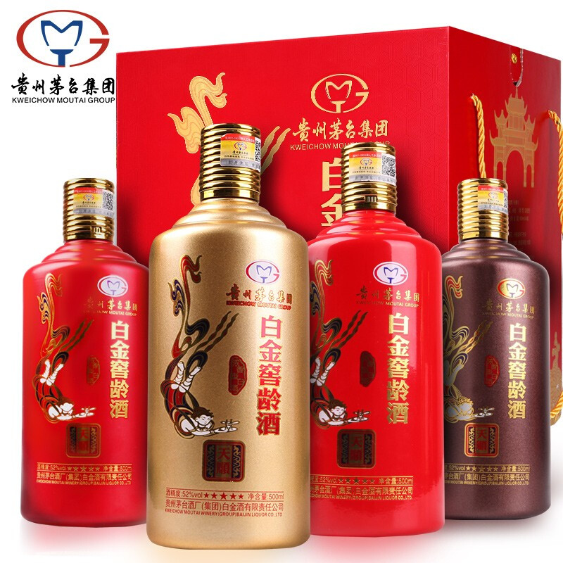 贵州茅台集团 白金窖龄酒 52度500ml*4瓶浓香型白酒 礼盒装