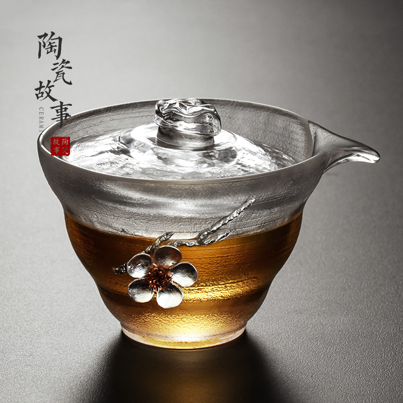 盖碗-玻璃镶锡贴花三才盖碗6款