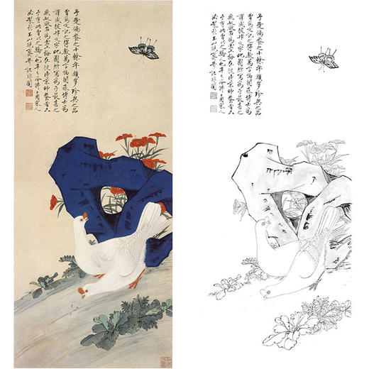 于非闇竖幅工笔花鸟白描底稿-鸽子《双鸽图》-多种白描尺寸可选-YF55 商品图0