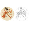 于非闇工笔花鸟白描底稿-圆形竹子蝴蝶小品-YF69 商品缩略图0