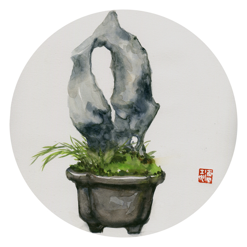 《太湖石-1》/ 水彩 / 22x28cm / 刘德志 2018