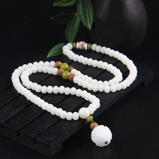 白玉菩提根，108颗念珠莲花，菩提原籽手串NM80028 商品图4