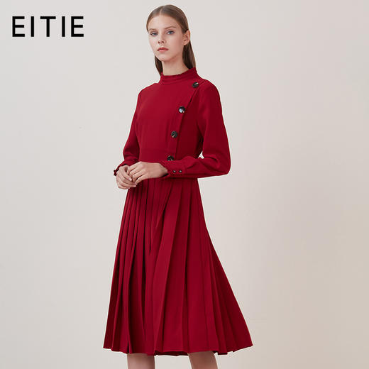 EITIE爱特爱品牌女装冬季时尚优雅立领低腰连衣裙中裙5807550 商品图0
