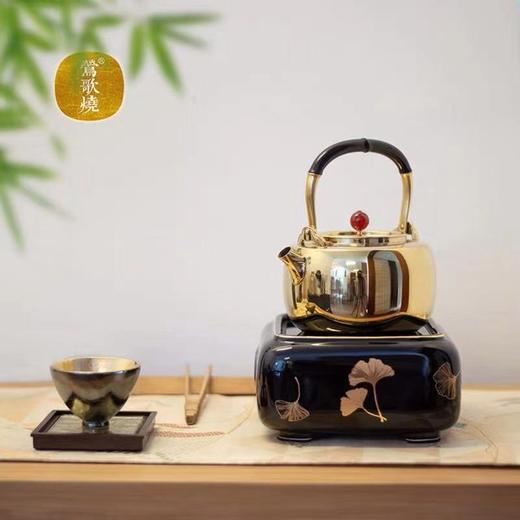 电器-莺歌烧-电陶炉-四方黑底银杏纹电陶炉 商品图2