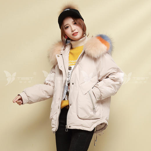 她之蝶2018秋冬新款子宽松鸭绒米白色大毛领羽绒服1840023 商品图0