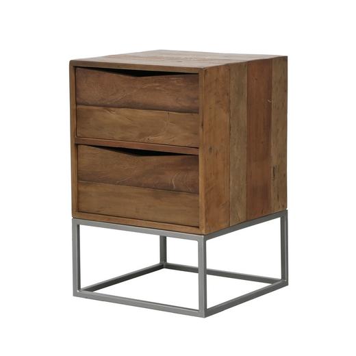 新做柚木+铁腿原木家具4712二屉柜边几床头柜QQ18110008 Newly made Teak wood+iron Small side cabinet 商品图2