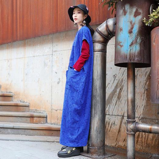 郁蓝酡咋假两件提花连衣裙 商品图3