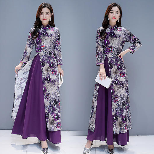 SZM-BM102*1956长款改良版越南奥黛旗袍2019春季新款女端庄大气民族风旗袍连衣裙 商品图1