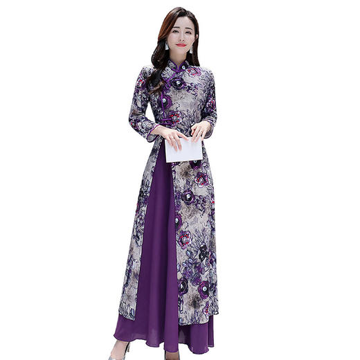 SZM-BM102*1956长款改良版越南奥黛旗袍2019春季新款女端庄大气民族风旗袍连衣裙 商品图3