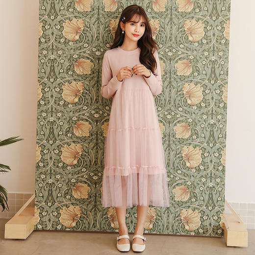 韩都衣舍2019冬装新款韩版女装网纱拼接针织打底连衣裙MR8996汩 商品图0