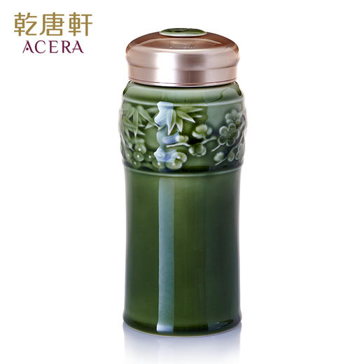 【乾唐轩官方旗舰店】活瓷 鎏金松竹梅随身杯双层 陶瓷保温水杯子商务送礼品领导 商品图0