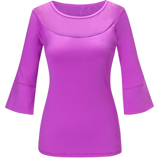 FMR077梵美人秋冬瑜伽服上衣女中长袖单件带胸垫专业运动健身服网纱t恤 商品图4