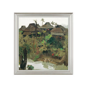 吴冠中综合版画《西双版纳村寨》 装裱尺寸：61cm×64cm
