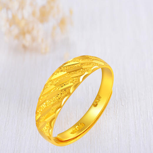 中国黄金 足金柳条切面闪亮黄金戒指 商品图3