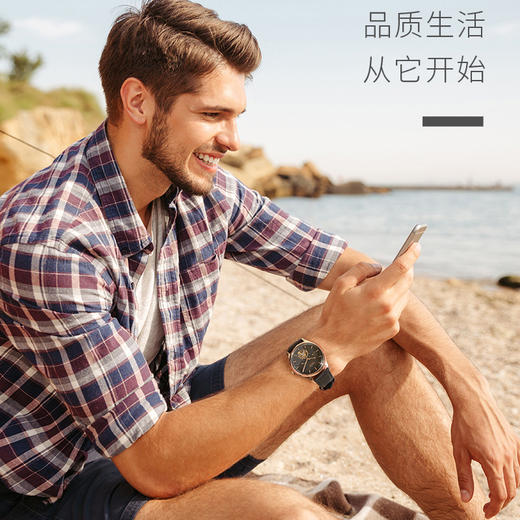 邦顿（Bestdon）手表男士机械表全自动小牛皮带防水镂空潮时尚学生男表 BD-7127G 商品图2