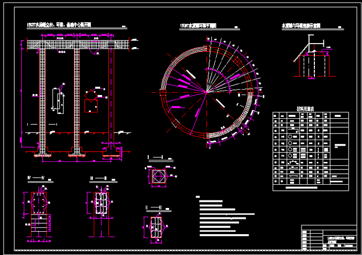 1500t水泥罐立柱,环梁结构及配筋图