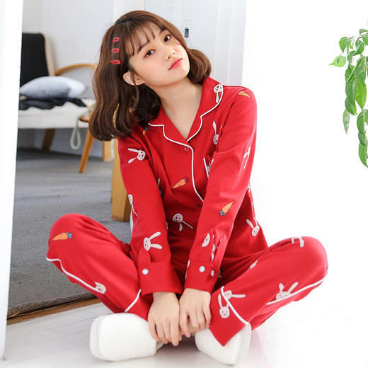 韩都衣舍2019春季新款韩版女装红色洋气时尚套装女OM88029槿 商品图2