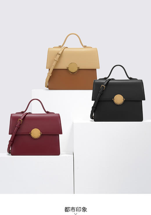 CHARLES＆KEITH 小方包 别致双梯形金属扣女士翻盖手提单肩包  包邮+三天无理由退换！ 商品图1