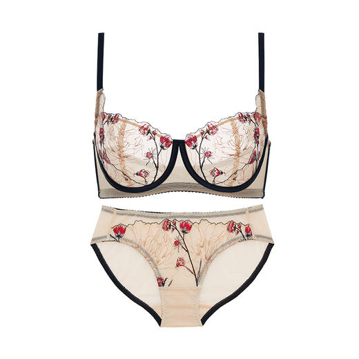 奶糖派大罩杯内衣半杯单层情人节红玫瑰金线刺绣大胸性感文胸套装 商品图4