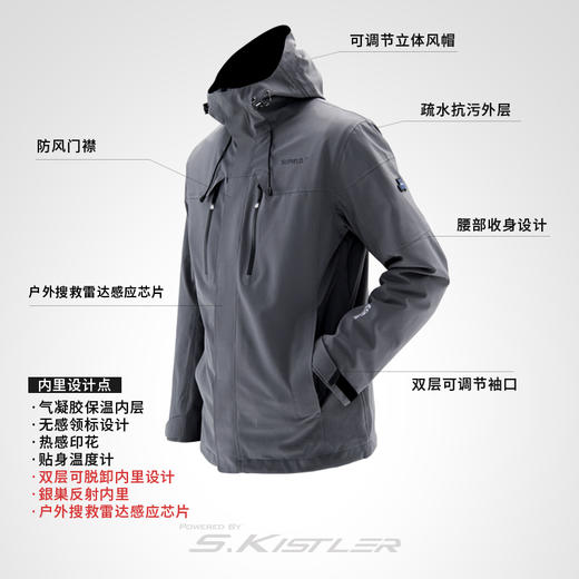 素湃 Supield 黑科技宇航款气凝胶保暖衣可脱卸内胆棉衣服男士棉服P705 商品图4