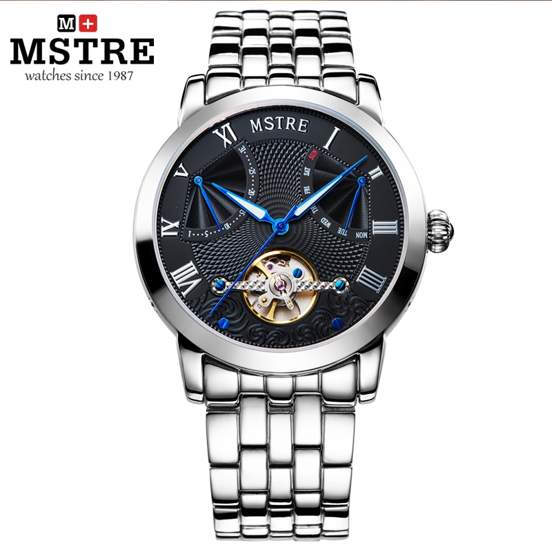 名仕爵(mstre)男士手表 全自动机械表商务钢带时尚手表 镂空防水夜光