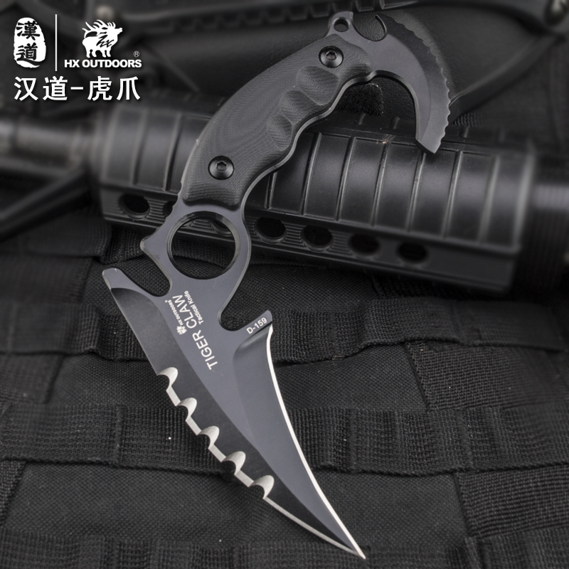 汉道-【虎爪战术刀】d2钢战术高硬度直刀野外防身求生