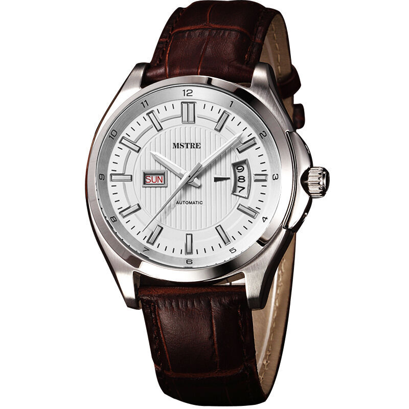 名仕爵(mstre)手表瑞士全自动机械表钢带男士手表 商务双日历夜光防水