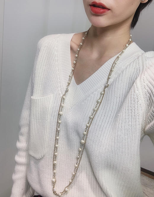 THS Lady 无折 香风扑面 人造珍珠水钻-黑金水晶 加长款项链 黑色 白色 CU507 商品图4