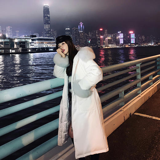 余潇潇2019春装新款可拆卸狐狸毛领90%白鸭绒收腰防风羽绒服女 商品图0