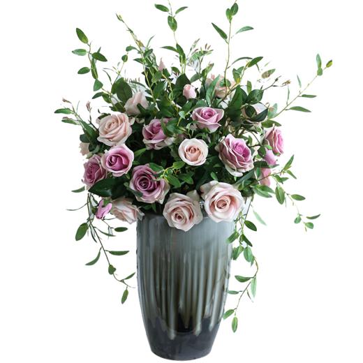 原野 玫瑰仿真花假花 高档酒店客厅装饰花陶瓷花瓶花艺摆件 商品图5