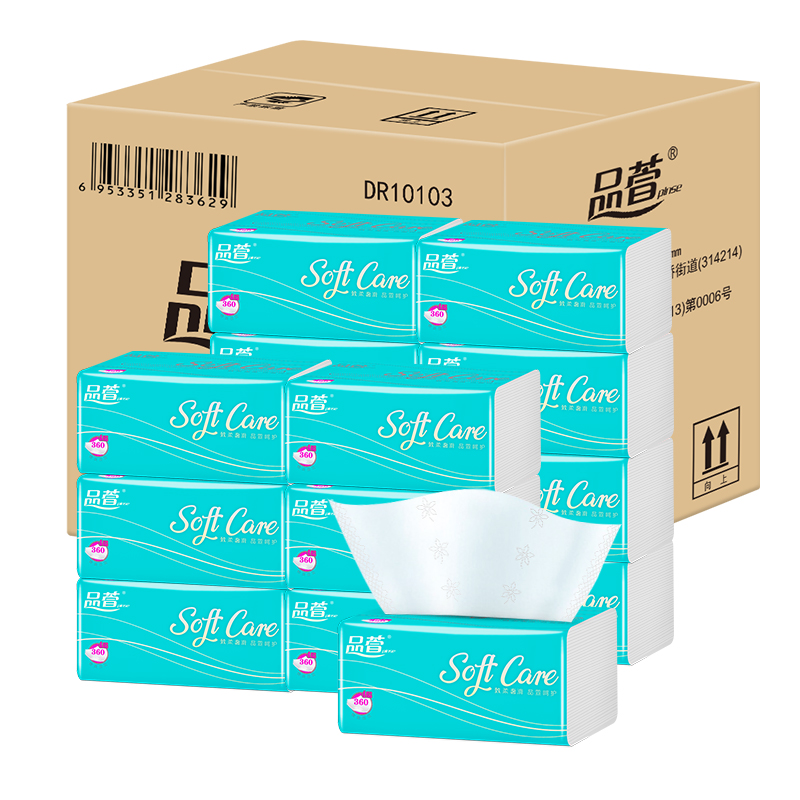 品萱 致柔奢滑 4层360张软包抽纸 24包整箱装
