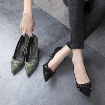 【服饰鞋包】高跟鞋单鞋女交叉带尖头细跟浅口黑色职业工作鞋 商品图2