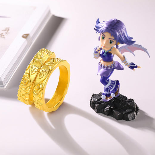 潮宏基 梦幻西游 情侣大小版 3D硬金黄金戒指足金对戒男女戒 商品图2