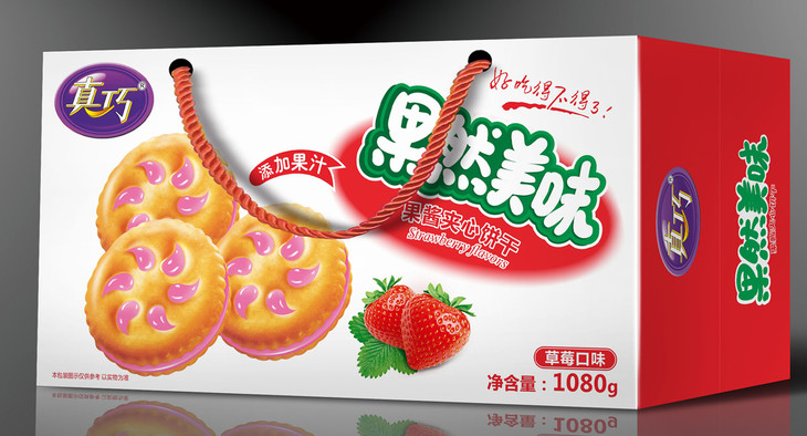 (年货礼盒装)真巧果然美味草莓味1080g/盒