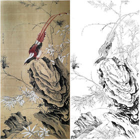 楚彦春竖幅复古风工笔花鸟白描底稿-竹子-多种白描尺寸可选-CY03