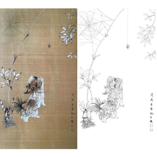楚彦春竖幅复古风工笔花鸟动物白描底稿-小狗-多种白描尺寸可选-CY08 商品图0