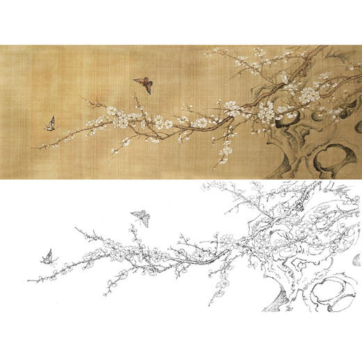 楚彦春横幅复古风工笔花鸟白描底稿-梅花-多种白描尺寸可选-CY19 商品图0