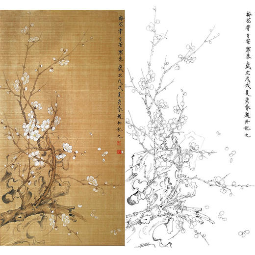 楚彦春竖幅复古风工笔花鸟白描底稿-梅花-多种白描尺寸可选-CY12 商品图0