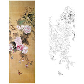 楚彦春竖幅复古风工笔花鸟白描底稿-芙蓉花-多种白描尺寸可选-CY13