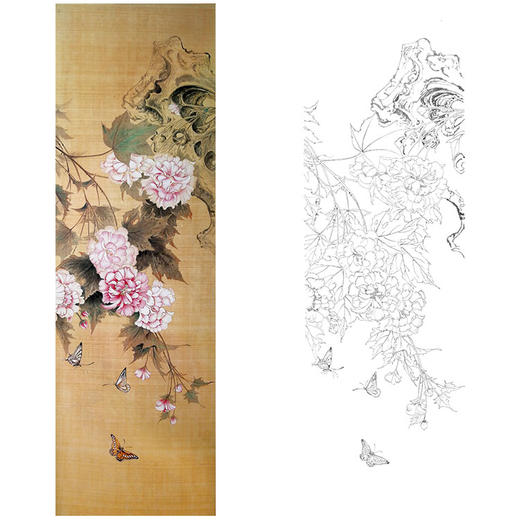 楚彦春竖幅复古风工笔花鸟白描底稿-芙蓉花-多种白描尺寸可选-CY13 商品图0