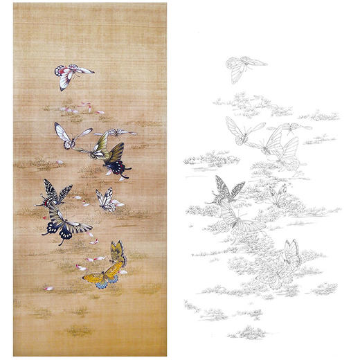 楚彦春竖幅复古风工笔花鸟白描底稿-蝴蝶-多种白描尺寸可选-CY11 商品图0